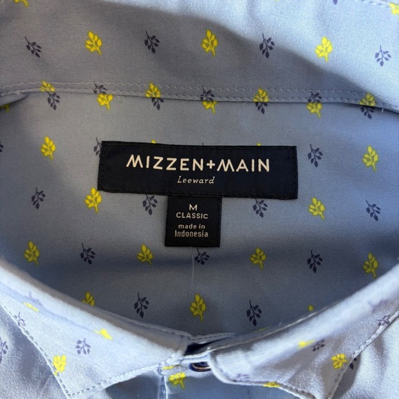 Mizzen Main Shirt Mens M Leeward Blue Yellow Leaf Performance Fabric Office - Picture 4 of 8